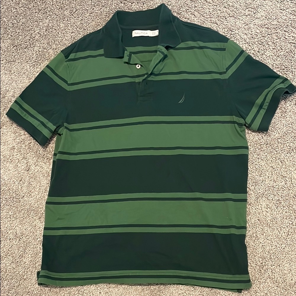 Nautica Men's Green Striped Polo Shirt